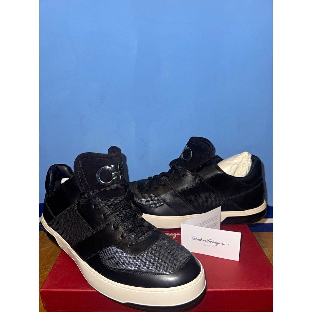 Salvatore Ferragamo Mens Mid Top Athletic Sneakers Black Size 14 EE New In Box